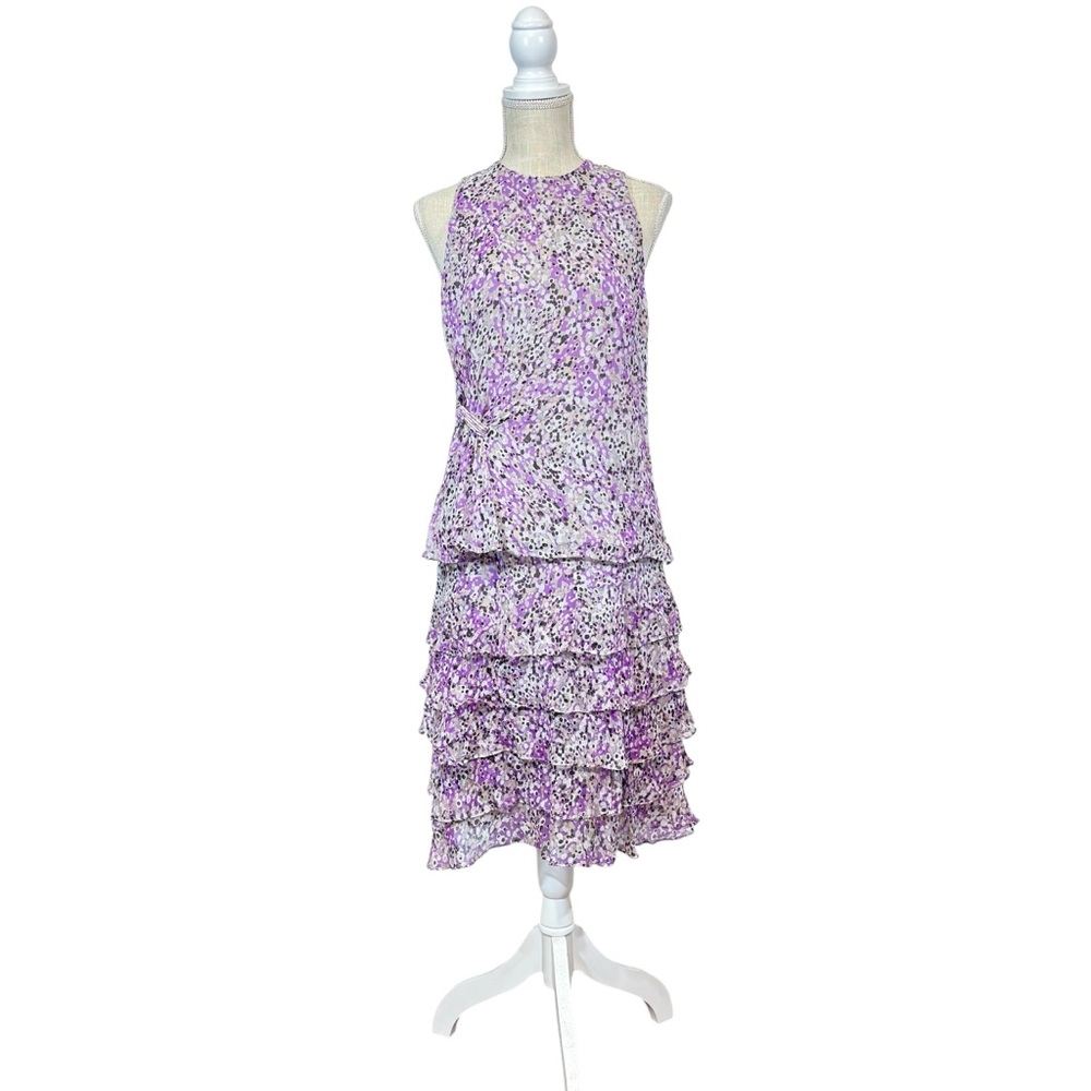 Worth NY Silk Chiffon‎ 2Pc Skirt & Sleeveless Blouse Set Sz 4 Purple Tiered NWT